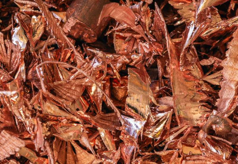 Shredded copper scrap metal pieces ready for recycling in Vancouver, BC